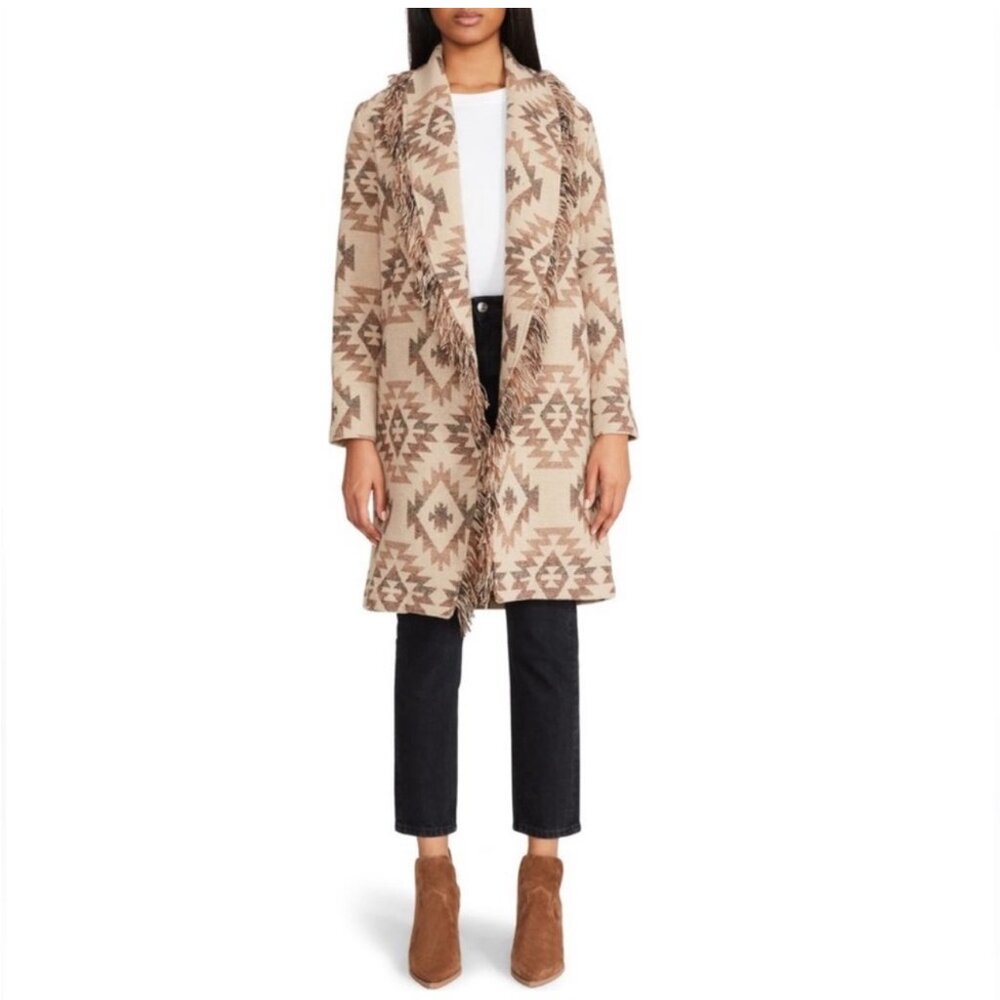 BB Dakota by Steve Madden Fringe Western Shawl Collared Coat - Size M